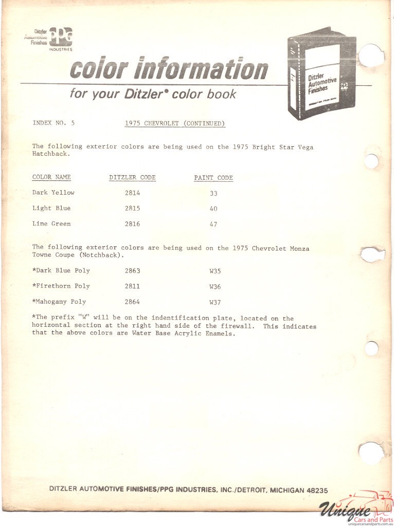 1975 Chev Paint Charts PPG 3